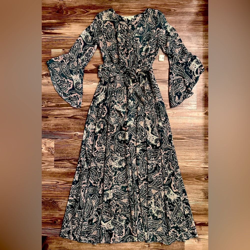 Indigo Rose Green Paisley Wrap Maxi Dress Size S